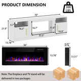 PRETZI Fireplace TV Stand with 36" Fireplace Up to 80" TVs,70" Entertainment Center with LED Lights,Remote Control,TV Media Console with Storage Cabinets for Living Room, White PRETZI