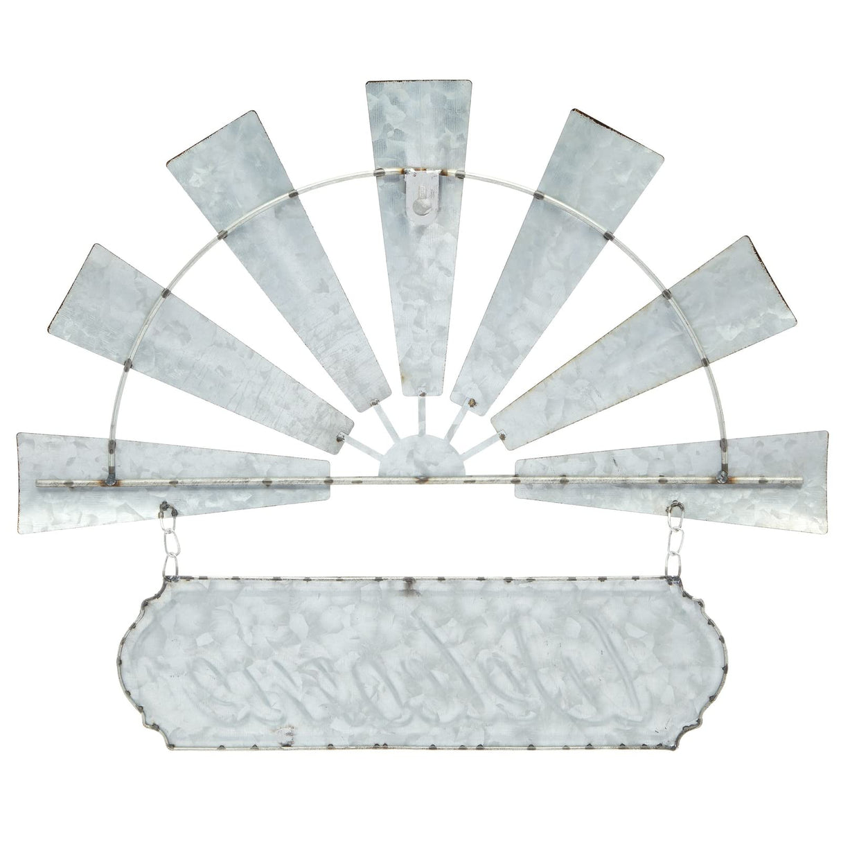 Farmlyn Creek Windmill Welcome Sign - 17 x 15 in White Galvanized Finish - Rustic Farmhouse Wall Decor - Outdoor Metal Windmill Decor - Front Door Welcome Sign Hanging Farmlyn Creek