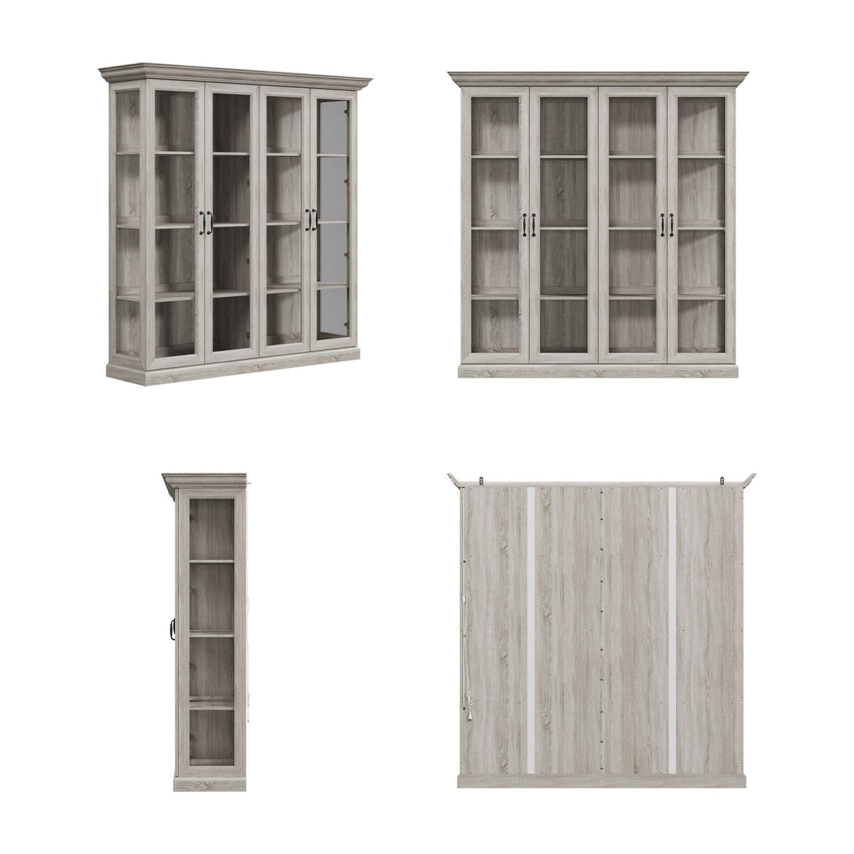 TAMUNE Display Cabinet with Lights, Bookcase Display Case Cabinet with 4 Glass Doors and 4-Tier Shelves, for Collectible, Grey Wood Grain 18.7" D x 68.5" W x 69.1" H TAMUNE