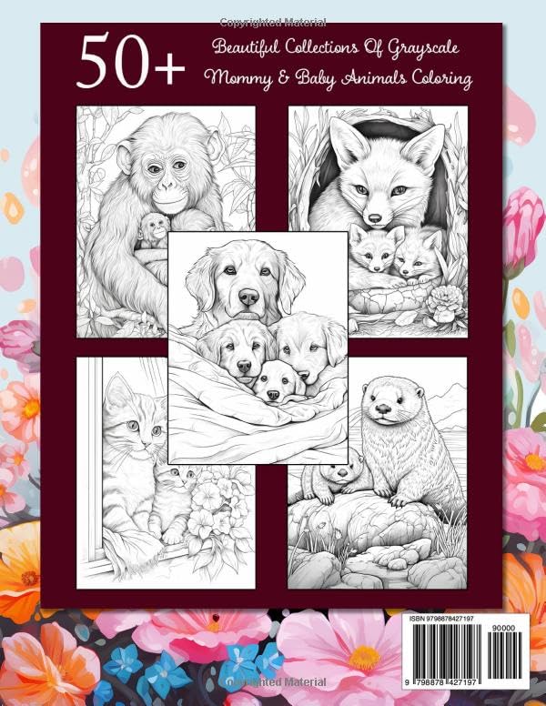 Mommy And Baby Animals: Relaxing Grayscale Mom And Baby Animals Coloring Book For Adults From Woodland, Forests, Farms, And More