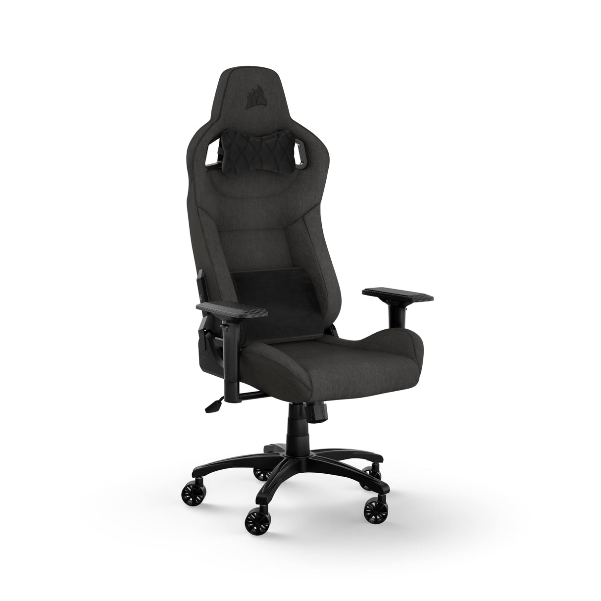 Corsair T3 Rush Fabric Gaming Chair (2023) – Racing-Inspired Design – Soft Fabric Exterior – Padded Neck Cushion – Memory Foam Lumbar Support – Adjustable Seat Height – Charcoal Corsair