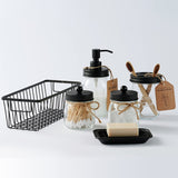 SheeChung 6Pcs Mason Jars Bathroom Accessories Set Complete - Toothbrush Holder, Lotion Soap Dispenser, 2 Mason Jars, Soap Dish, Toilet Paper Basket, Rustic Farmhouse Decor (Black, 6Pcs Bathroom Set) SheeChung