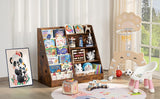 Lerliuo 4 Tier Kids Bookshelf and Storage Organizer, Five Layer Sling Children Bookcase, Baby Toddler Wooden Book Shelf, Display Cabinet for Playroom, Bedroom, Classroom, Nursery, School (Brown) Lerliuo
