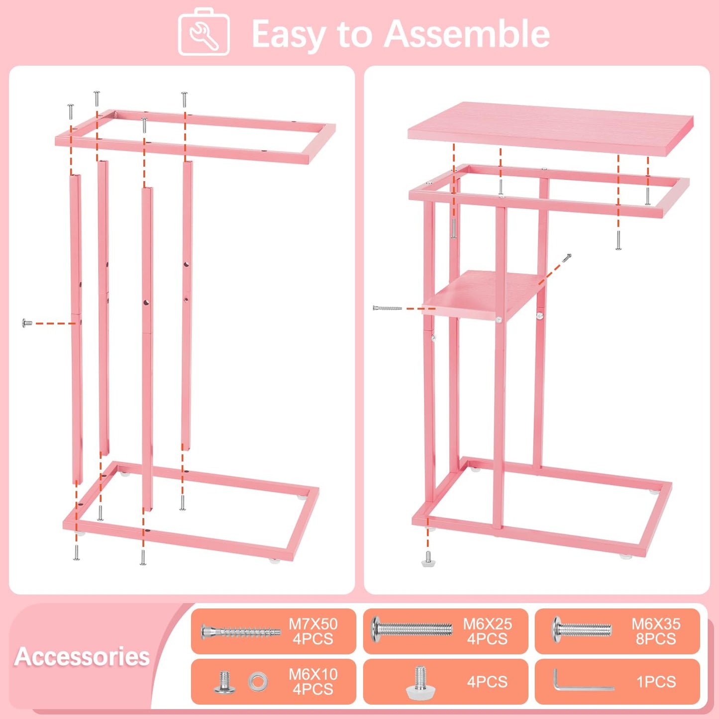 Yoobure C Shaped End Table, Side Table for Couch and Bed, Small Side Table for Small Spaces, Living Room, Bedroom, Rustic Snack Table