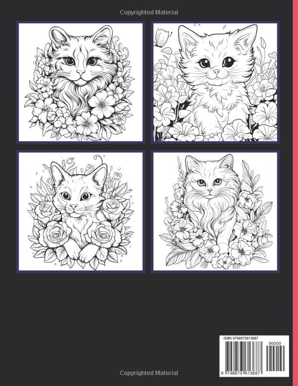 Cute cats with flowers: Adult Coloring book