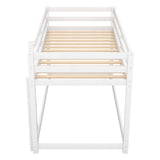 ZJIAH Twin Over Twin Low Bunk Bed with Ladder and Safety Guardrails - Durable Wooden Design in White ZJIAH