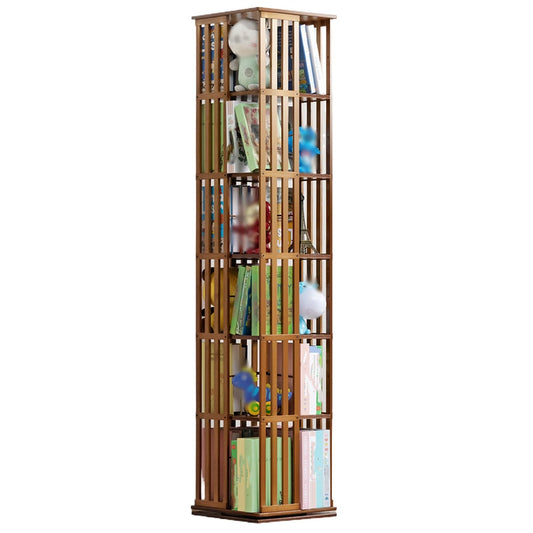 GAMAK 6-Tier Rotating Bamboo Bookshelf Tower for Small Spaces - Stylish Corner Bookcase - WoodArtSupply