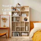 Muelartique Modern 2-in-1 Cat Tree Bookshelf with Litter Box Enclosure, 63.5" Tall Multi-Level Cat Climbing Shelves with Storage, Cat Furniture for Indoor Cats, Natural Muelartique