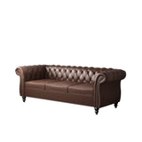 ONCIN Chesterfield Sofa Leather for Living Room, 3 Seater Sofa Tufted Couch Faux Leather with Rolled Arms and Nailhead for Living Room, Bedroom, Office, Apartment (Dark Brown) ONCIN