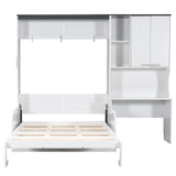 LUMISOL Full Size Murphy Bed with Sofa Couch, Combo Wall Bed with Storage Cabinet and Desk, Fold up Bed, Space-Saving Foldable Design, White LUMISOL