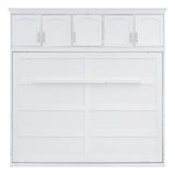Merax Modern Farmhouse Solid Wood Murphy Bed Chest with Top Cabinets, Tall Wall Platform Bed Space Saving/Wood Slat Support Full,White Merax