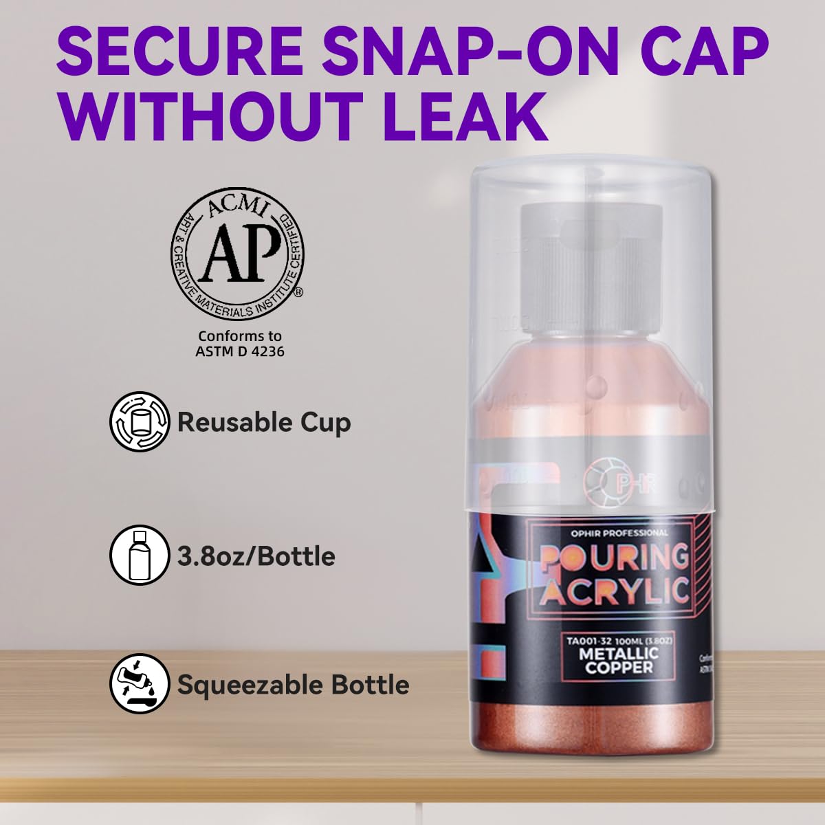 OPHIR Metallic Acrylic Pouring Paint Set,3.8OZ/Bottle,Premixed Metallic Pour Paint Gold,Silver,Copper,Bronze,High Flow Water-Based Acrylic Pour Paint Supplies for Pouring on Canvas,Wood,Rocks,6 Colors OPHIR