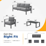 Solaste Aluminum Patio Furniture Set, 4 Pcs Modern Outdoor Conversation Set Couch Sofa with Upgrade Cushion and Glass top Coffee Table,Grey Solaste