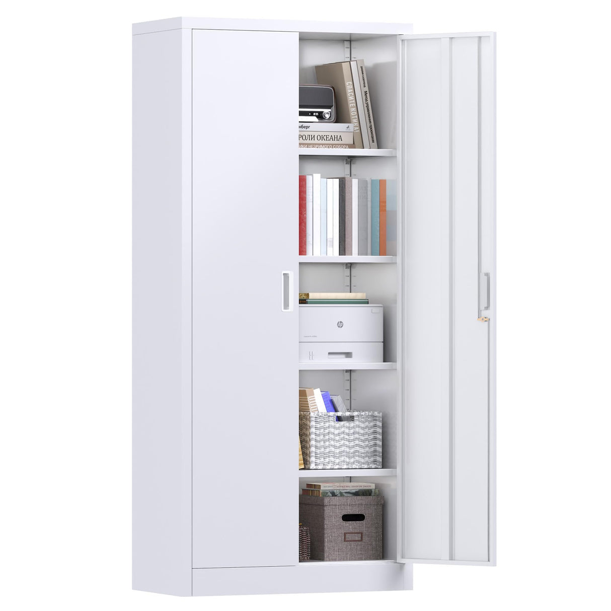 winbingon 71" Locking File Cabinet, Metal Storage Cabinet with 2 Doors and 4 Adjustable Shelves for Office, Home, Garage, Gym, School (White), Requires Installation winbingon