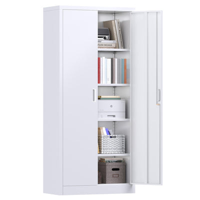 winbingon 71" Locking File Cabinet, Metal Storage Cabinet with 2 Doors and 4 Adjustable Shelves for Office, Home, Garage, Gym, School (White), Requires Installation