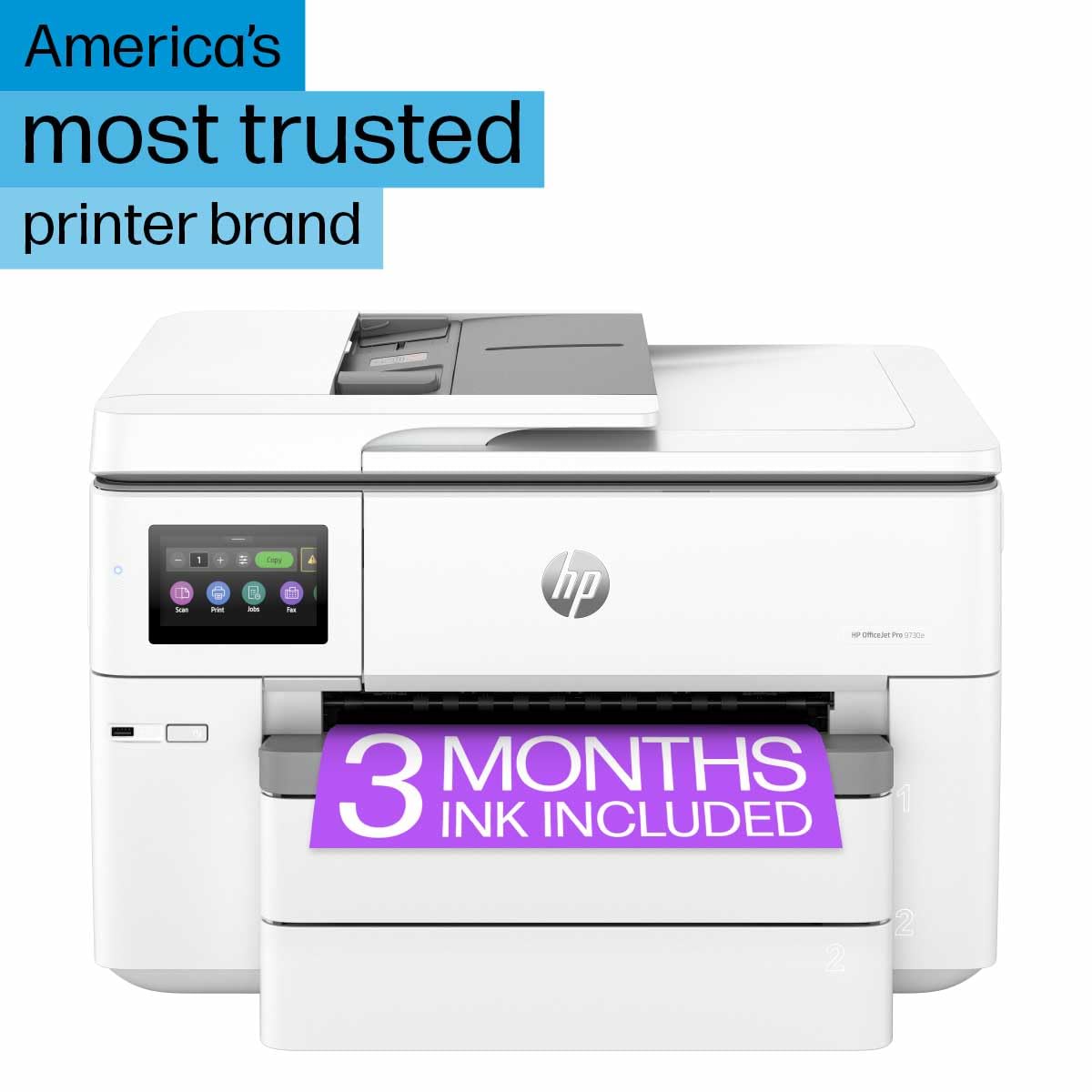 HP OfficeJet Pro 9730e Wide Format Wireless All-in-One Color Inkjet Printer, Print, scan, Copy, ADF, Duplex Printing Best-for-Office, 3 Months of Instant Ink Included (537P6A)