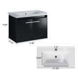4ever2buy 31" Black Bathroom Vanity with Sink, Floating Bathroom Sink Cabinet with LED Light, Modern Clearance Bathroom Vanities with 2 Doors & Metal Handles 4ever2buy