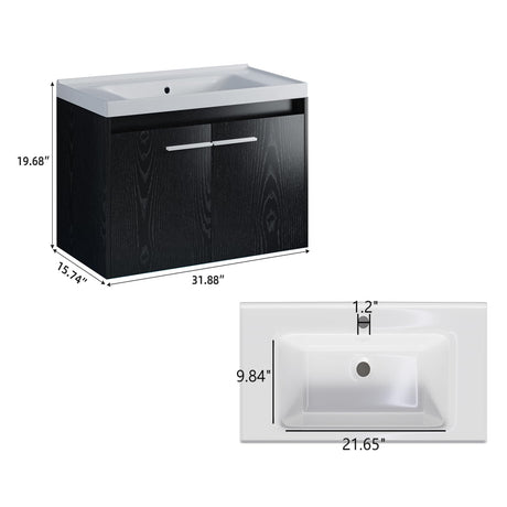 4ever2buy 31" Black Bathroom Vanity with Sink, Floating Bathroom Sink Cabinet with LED Light, Modern Clearance Bathroom Vanities with 2 Doors & Metal Handles 4ever2buy