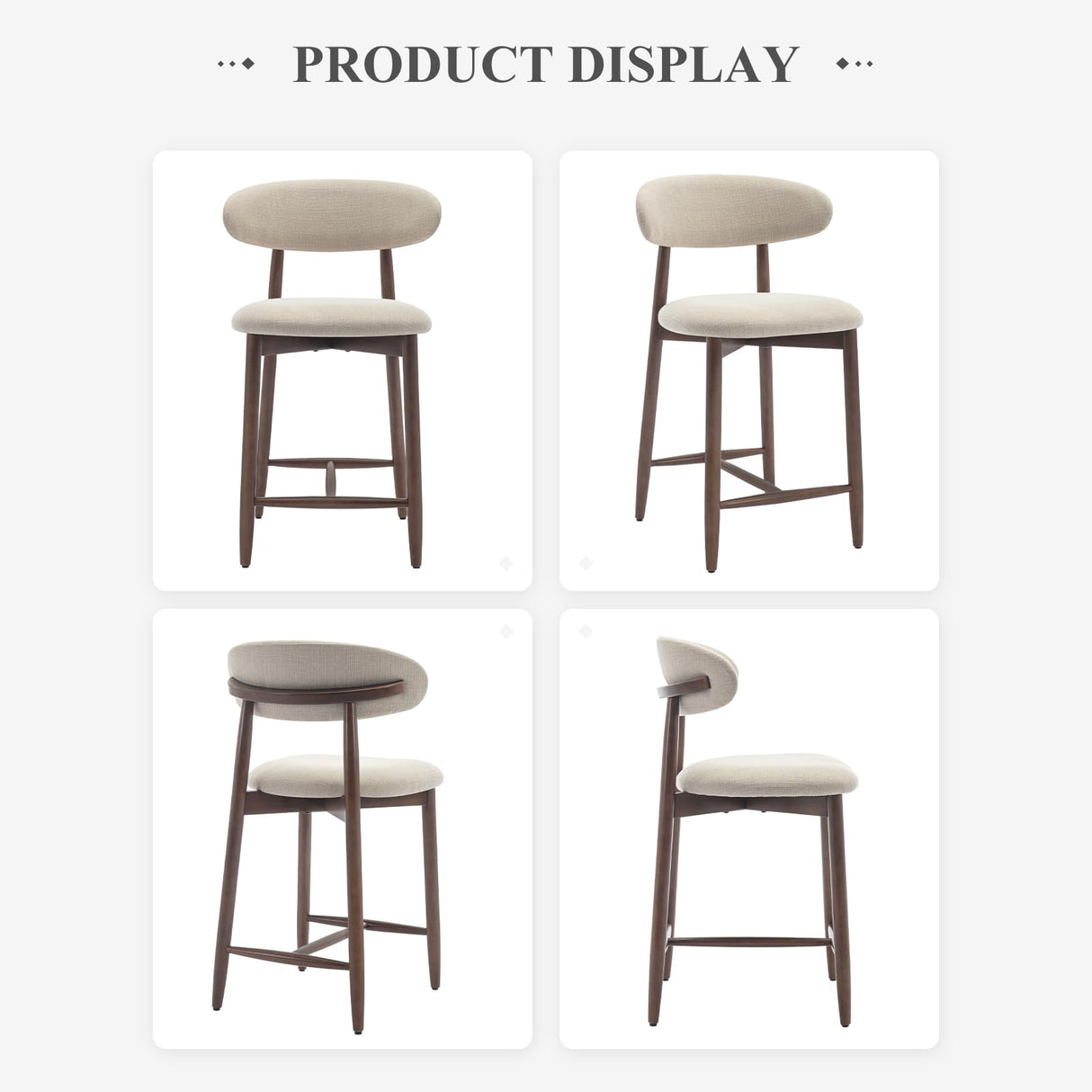 COLAMY Counter Height Bar Stools Set of 2, Kitchen Bar Stools with Back, Mid Century Modern Upholstered, with Wood Legs for Kitchen Island Dining Room, Beige COLAMY