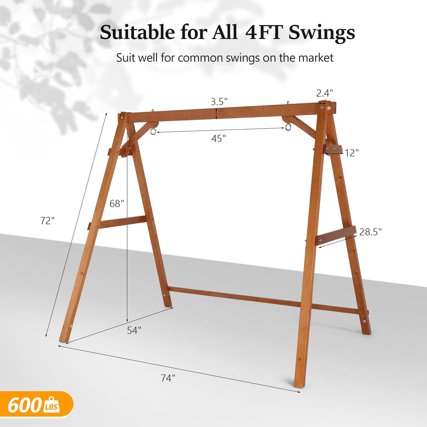 VINGLI Heavy Duty 660 LBS Wooden Swing Frame with Extra Bottom Connection Board, Upgraded A-Frame Porch Swing Bench Stand for Indoor & Outdoor (4FT, Brown) - WoodArtSupply