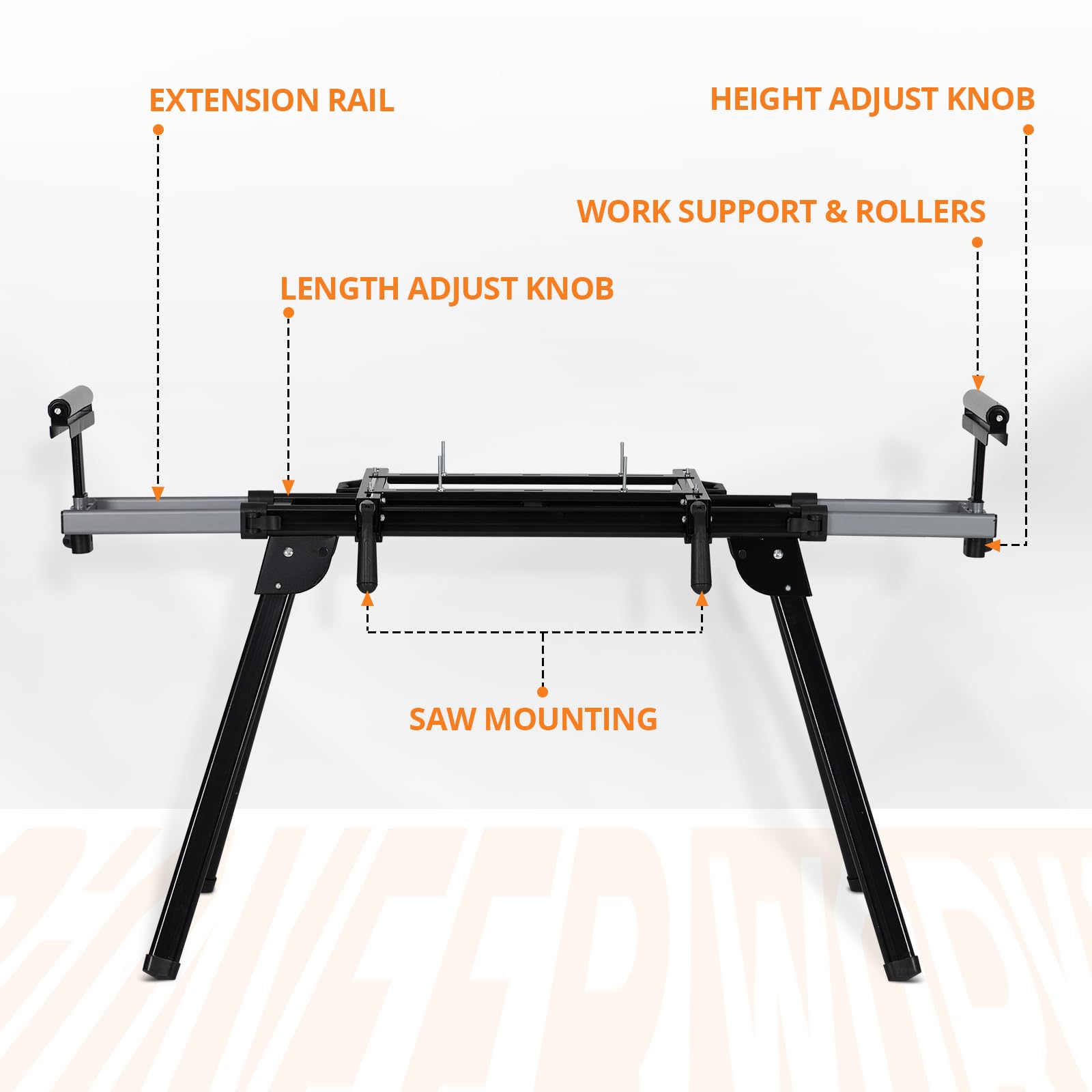 PioneerWorks Miter Saw Stand, 440 Lbs Load Capacity Saw Stand with Durable Iron Skeleton frame, , 76-4/5'' Max Sliding Rail, Quick to Install and Remove, Compatible & Portable, Compatible wit - WoodArtSupply