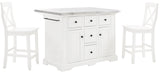Crosley Furniture Julia Stainless Steel Top Island with Storage, Coffee Bar, and a Set of 2 X-Back Stools, White Crosley Furniture