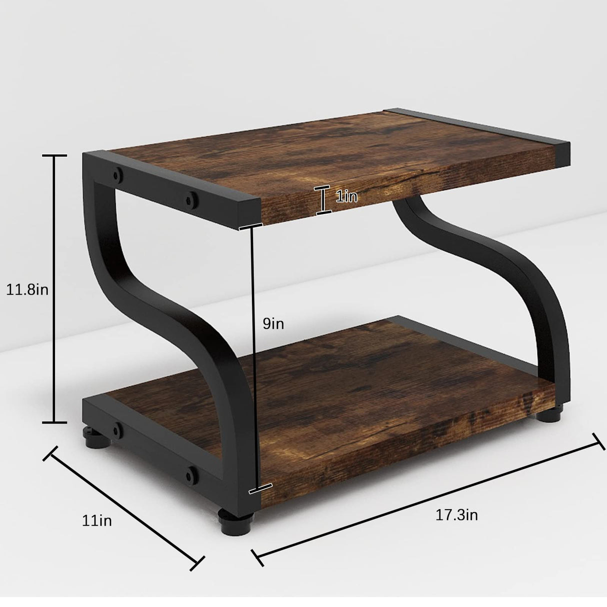 PUNCIA 2 Tiers Small Retro Wood Home Office Desktop Printer Stand Laser Printer Copier Stand with Storage Rustic Tabletop Heavy Duty Organizer Rack Shelf Desk Dual for Small Space Double Tiers Tray PUNCIA