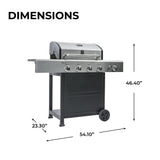 Kenmore 4-Burner BBQ Gas Grill with Side Burner, 53,000 BTUs, Cast Iron Grates, Electronic Ignition, Warming Rack, Open Cart Design, All-Terrain Wheels, Stainless Steel/Black Kenmore
