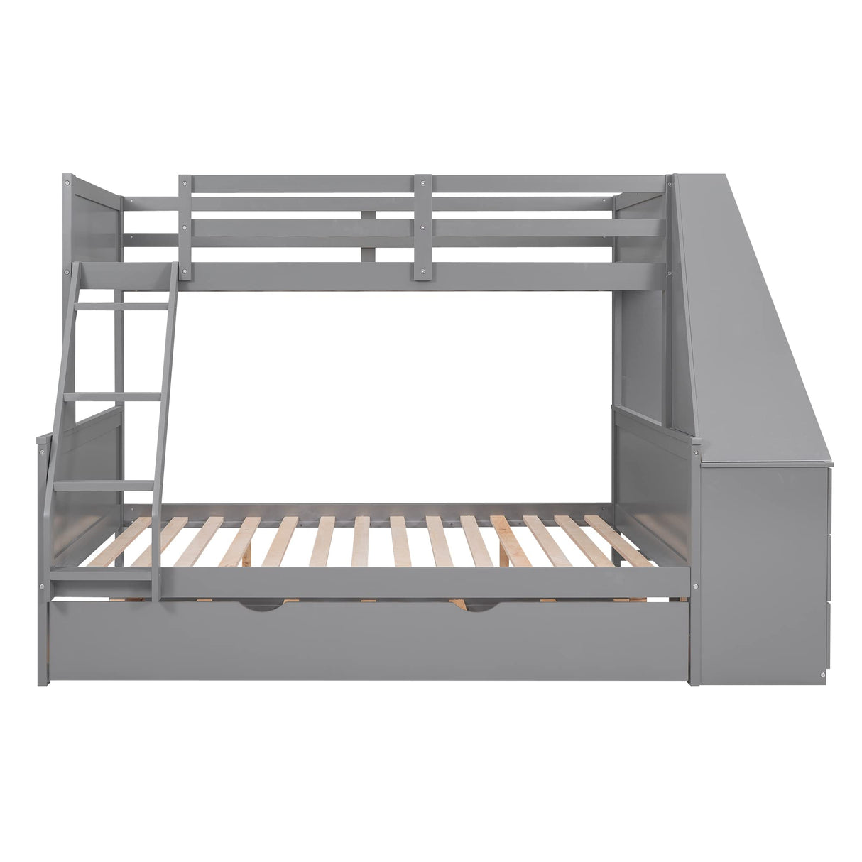 Harper & Bright Designs Twin Over Full Bunk Beds with Desk and Trundle, Wood Bunk Beds with Storage Drawers and one Shelves, No Box Spring Needed (Gray) Harper & Bright Designs
