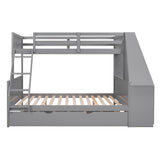 Harper & Bright Designs Twin Over Full Bunk Beds with Desk and Trundle, Wood Bunk Beds with Storage Drawers and one Shelves, No Box Spring Needed (Gray) Harper & Bright Designs