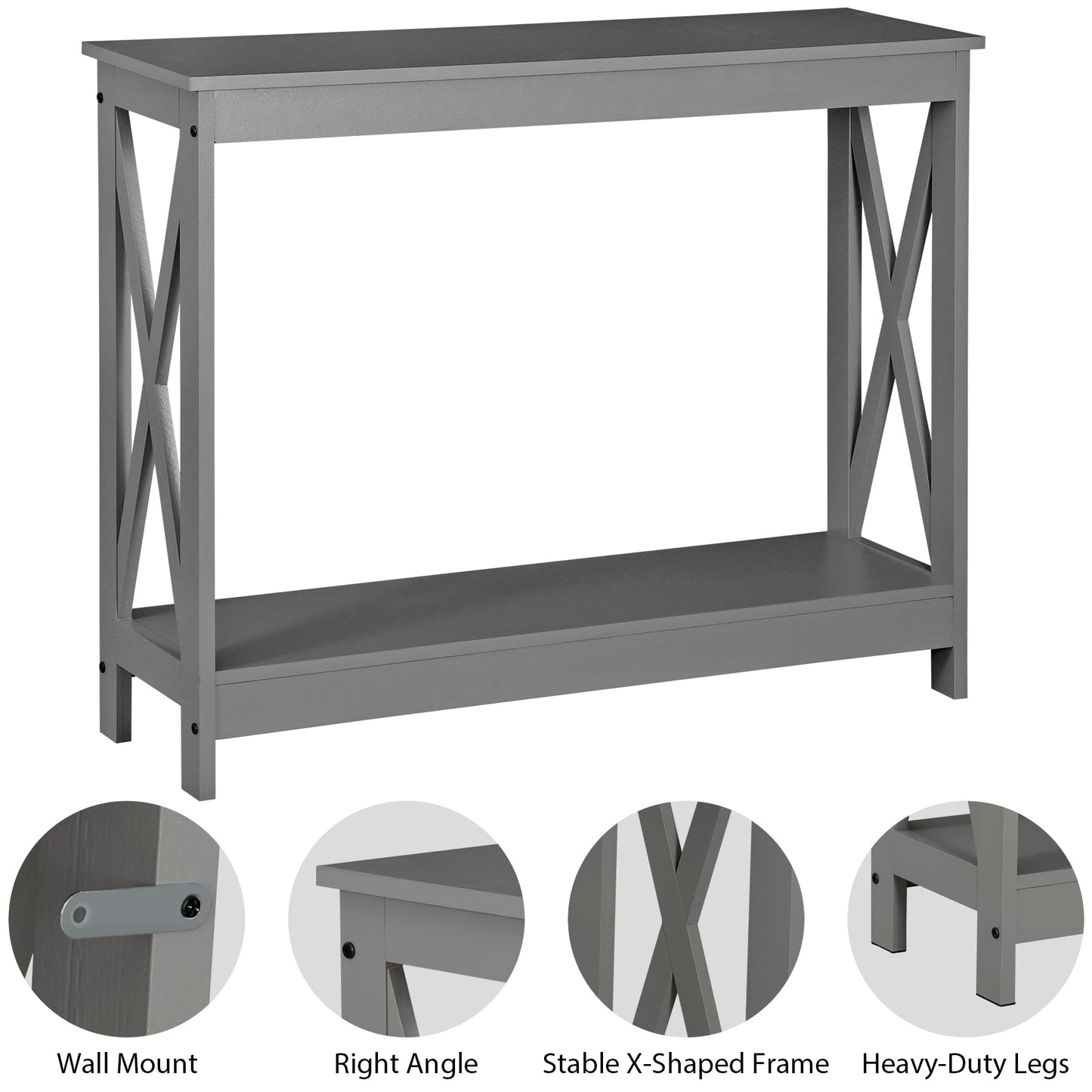 SUPER DEAL 2-Tier Narrow Console Sofa Side Table for Entryway/Hallway/Living Room, 39.3in L x 11.8in W x 31.6in H, Grey - WoodArtSupply