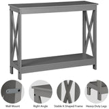 SUPER DEAL 2-Tier Narrow Console Sofa Side Table for Entryway/Hallway/Living Room, 39.3in L x 11.8in W x 31.6in H, Grey SUPER DEAL