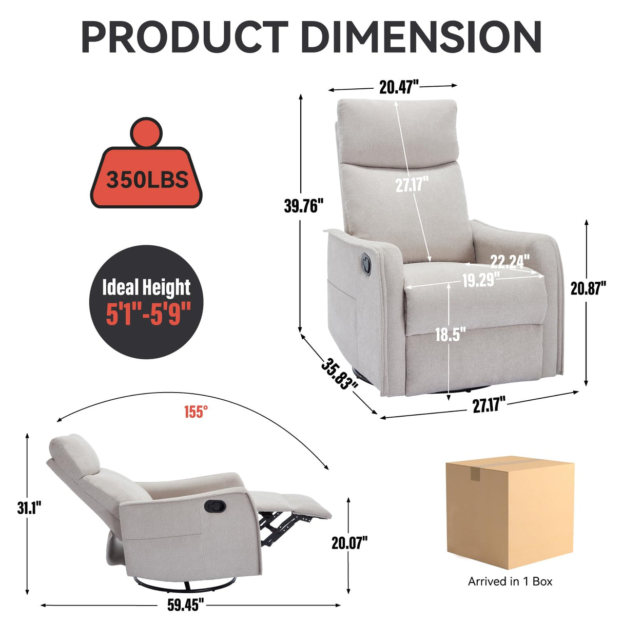PELUMY Rocker Recliner Chair with Heat Massage - Manual Swivel Recliner for Living Room and Bedroom, 8 Vibration Points, Lumbar Heat, Glider Rocking Chair for Adults (Beige) PELUMY