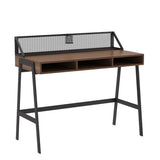 Walker Edison Industrial Mesh Wood Laptop Computer Writing Desk Home Office Workstation Small, 42 Inch, Dark Walnut Walker Edison