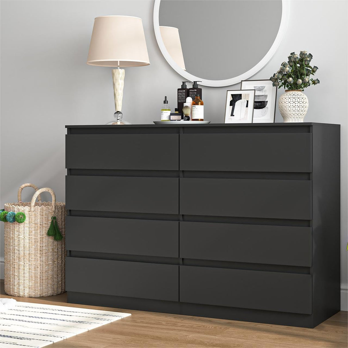 CIPACHO Black 8 Drawer Dresser for Bedroom,Modern Large Dresser with Deep Drawer,Wide Storage Chest of Drawer, Bedroom Storage Furniture Drawers for Living Room CIPACHO