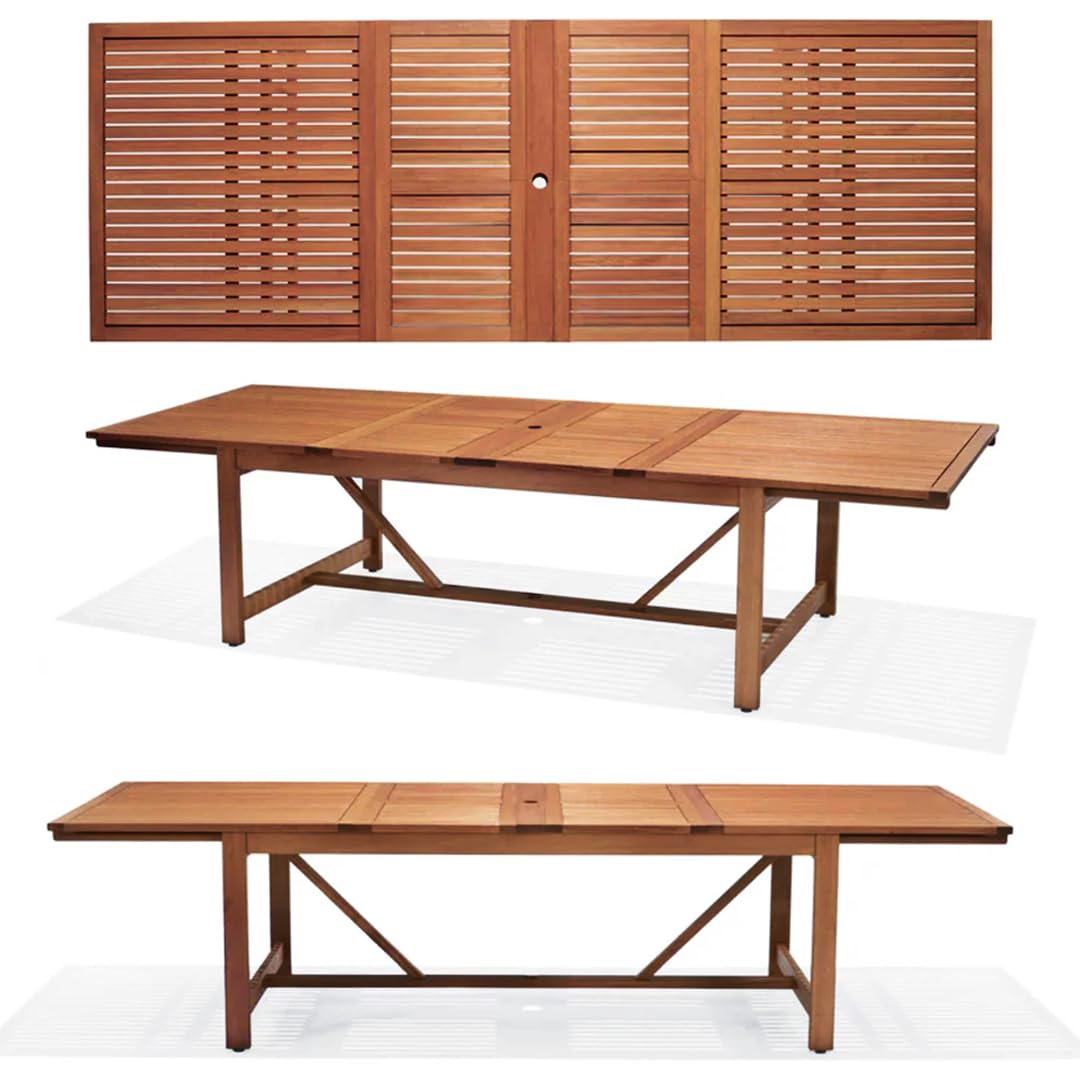 Amazonia Arizona 9-Piece Patio Rectangular Extendable Dining Table Set | Eucalyptus Wood | Ideal for Outdoors and Indoors Amazonia