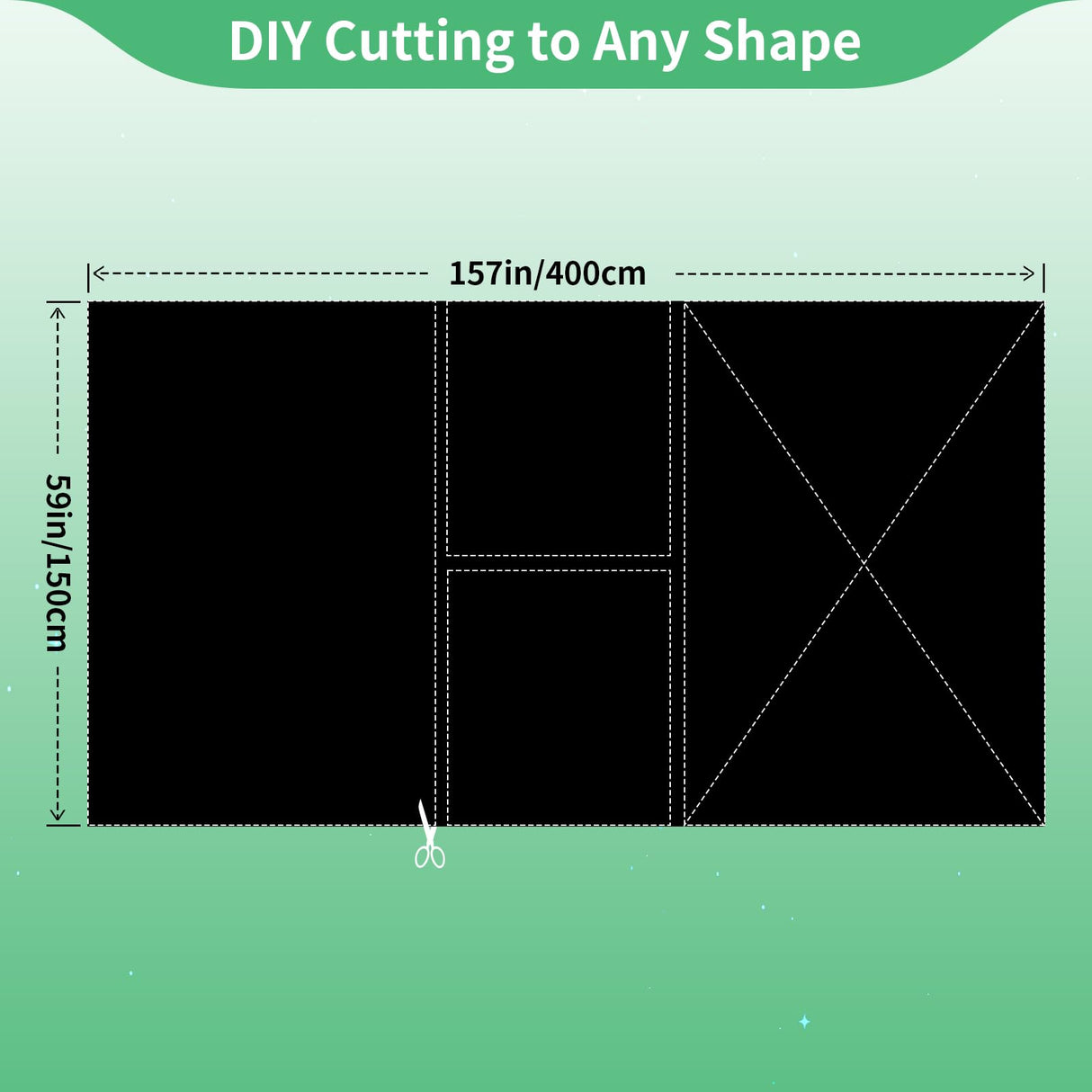 BoxElfos 100% Blackout Blind Curtains Window Cover [157" x 59" XXL] [DIY Cut to Any Size or Shape] [Hook & Loop Tabs][ Portable Bags for Travel] [Light & UV Blocking ] for House,Nursery,Apartment BoxElfos