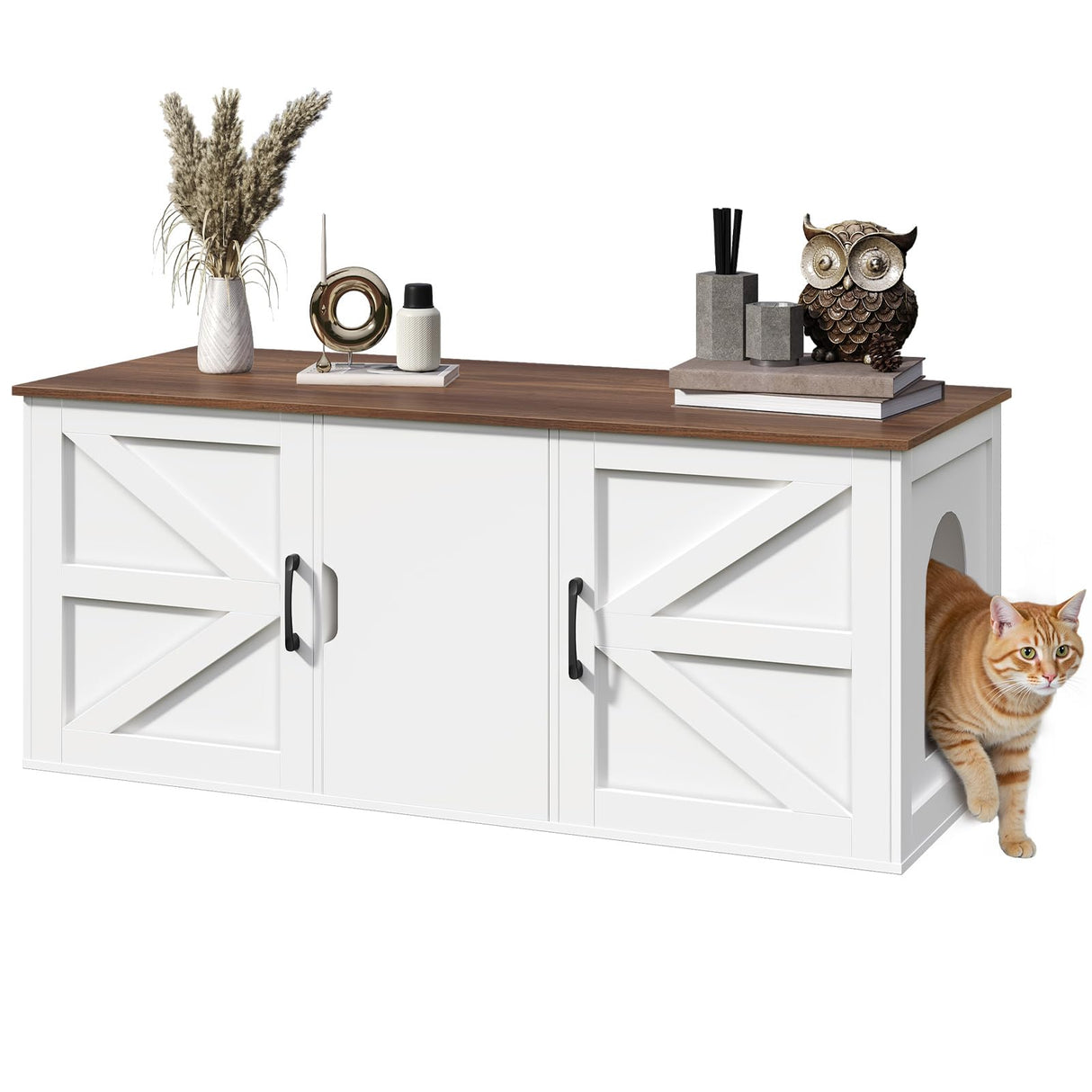 MAHANCRIS Cat Litter Box Enclosure for 2 Cats, 47.2" Hidden Cat Litter Box Furniture with Double Rooms, Wooden Litter Box Furniture, Indoor Cats House, Cat Washroom Furniture, White CWZW2201 MAHANCRIS