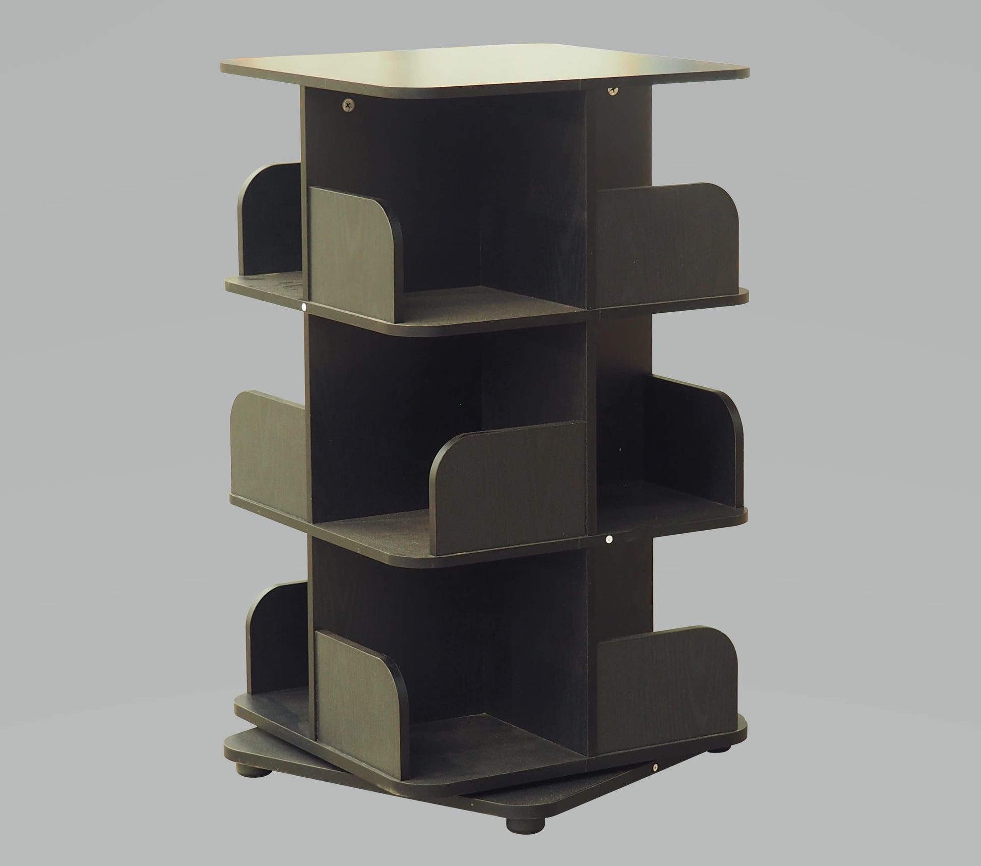 Kings Brand Furniture - Stylish Black 3-Tier Revolving Bookcase and Media Storage Unit - WoodArtSupply