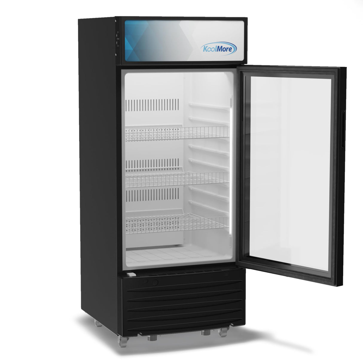 KoolMore KM-MDR-1D-6C 6 Cu. Ft. Commercial One Glass Door Display Upright Beverage Refrigerator Cooler Merchandiser-22.8 in. x 21.4 in. x 52.7 in. [Black] KoolMore