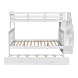 Stairway Twin Over Full Bunk Bed with Trundle and Storage Shelves in White by Harper & Bright Designs Harper & Bright Designs