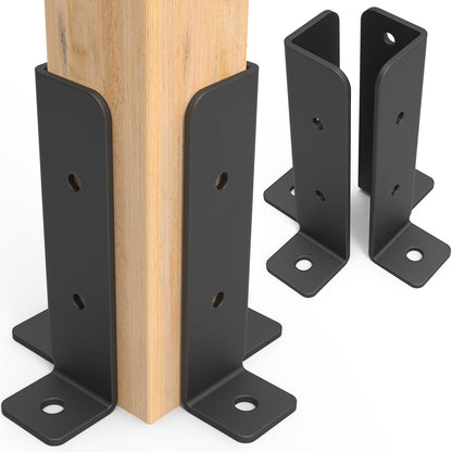 4 pcs Adjustable Deck Post Anchor Base Brackets Fit 1.5x1.5,2x2,2x4,4x4 Post,Wood Fence Pergola Post Base Brackets Kit,Heavy Duty Half Column Black Post Brackets Support Base Brackets for Dec - WoodArtSupply