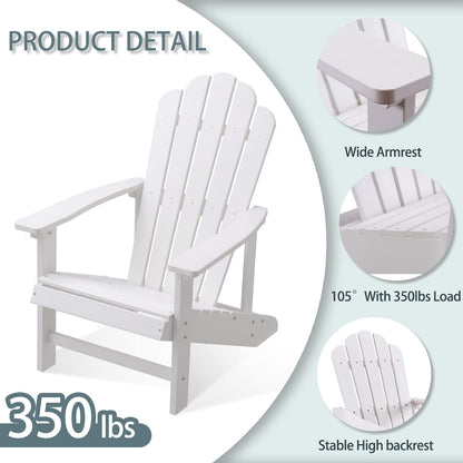 EFURDEN Adirondack Chair, Polystyrene, Weather Resistant & Durable Fire Pits Chair for Lawn and Garden, 350 lbs Load Capacity with Easy Assembly (White, 1 pc)