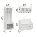 Bush Furniture Woodland Full Entryway Storage Set with Coat Rack and Shoe Bench with Doors | Mudroom Organizer for Footwear, Clothing, White Ash Bush Business Furniture