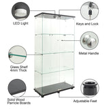 Yoluckea Glass Cabinet with LED Light, 4 Shelves Glass Display Cabinet w/2 Doors,Floor Standing Clear Glass Curio Cabinet Collection Display Cabinet for Living Room Bedroom 64.7” x 31.7” x 14.3” Black Yoluckea