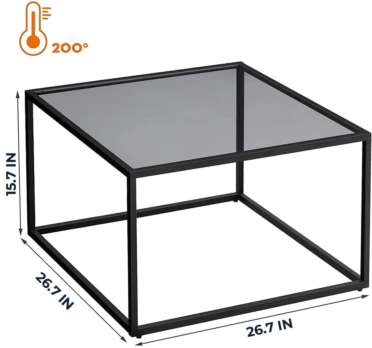 SAYGOER Glass Coffee Table, Small Modern Coffee Table Square Simple Center Tables for Living Room 26.7 x 26.7 x 17.7 Inches, Gray Black SAYGOER