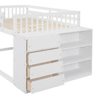 White Full Over Full Bunk Beds with Storage, Wooden Floor Bunk Beds with 4 Drawers & 3 Shelves, Low Bunk Bed Frame with Movable Cabinets, Full Loft Bed for Kids, Girls Boys, Teens, Adults Harper & Bright Designs