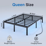 HAVONIZD Queen Bed Frame with LED Lights & Charging Station - 14 Inch Heavy Duty Metal Platform Bed Frame No Box Spring Needed, Easy Assembly, No Noise HAVONIZD