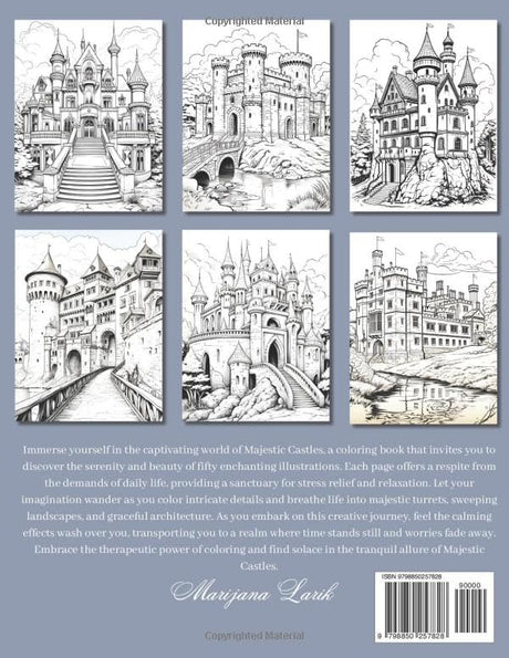 Majestic Castles Coloring Book: 50 Greyscale Coloring Pages | Relaxation and Stress Relief for Adults Majosta