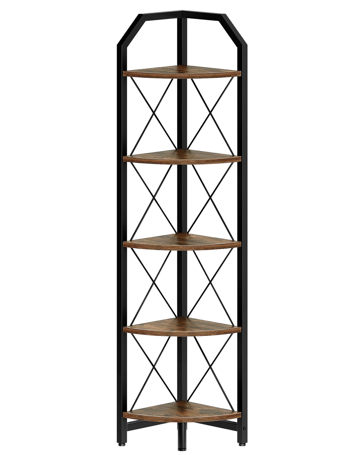 CHOEZON 59.4" Corner Shelf, 5-Tier Industrial Corner Bookshelf, Corner Storage Stand, Plant Stand Display Shelf, Corner Bookcase for Bedroom, Living Room, Home Office, Rustic Brown and Black TCJ10BF CHOEZON